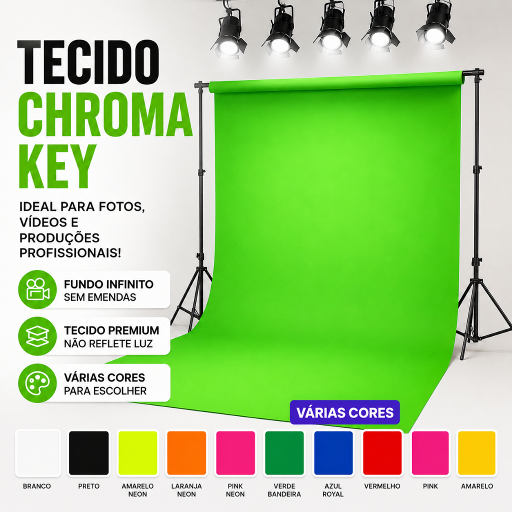 Tecido Chroma Key Fundo Infinito 1,90m Largura Varias Cores  Estúdios Lives Videos Fotografias.