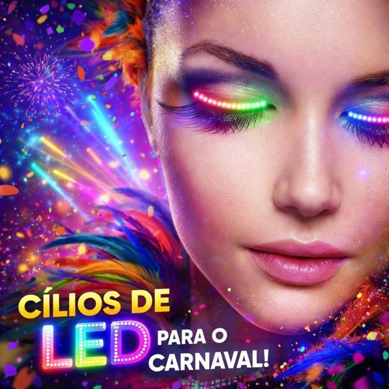 Cílios Postiços LED Multicor RGB Neon Carnaval Fantasia Festa