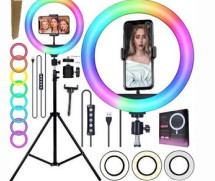 Kit Ring Light Rgb Youtuber Tripé Profissional 2,10m Makeup 10 Polegadas + 6 Polegadas