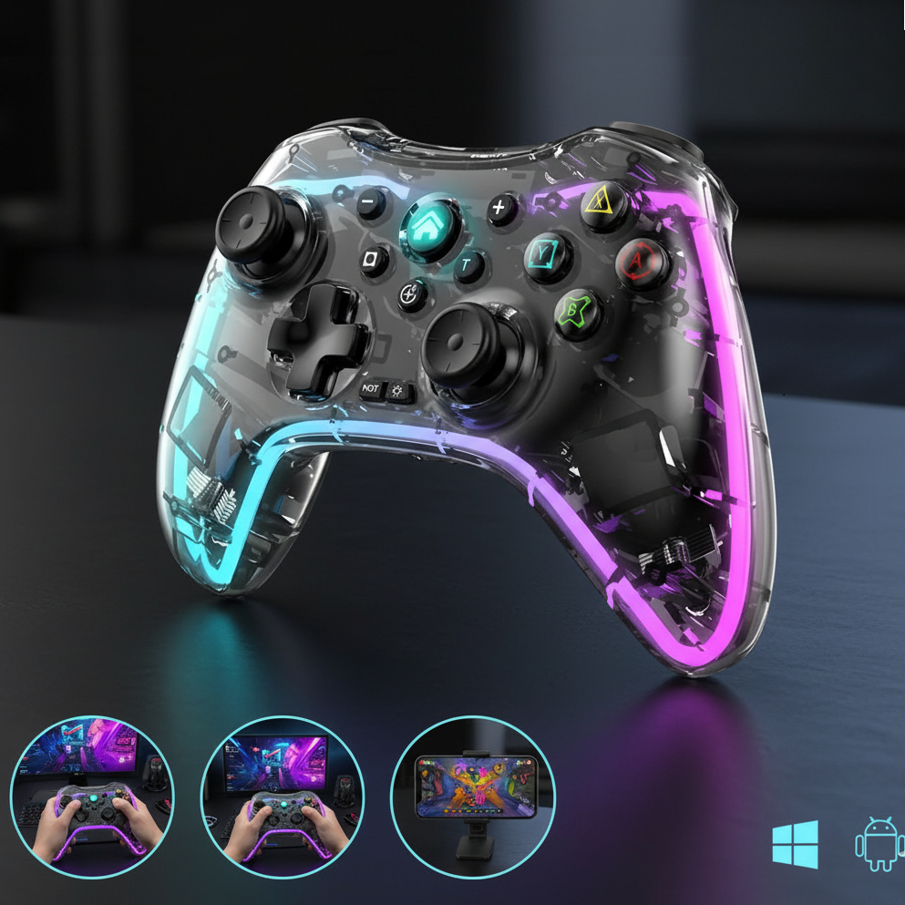 Controle Gamer Transparente RGB com LED Colorido | Alta Precisão e Conforto | LEHUAI
