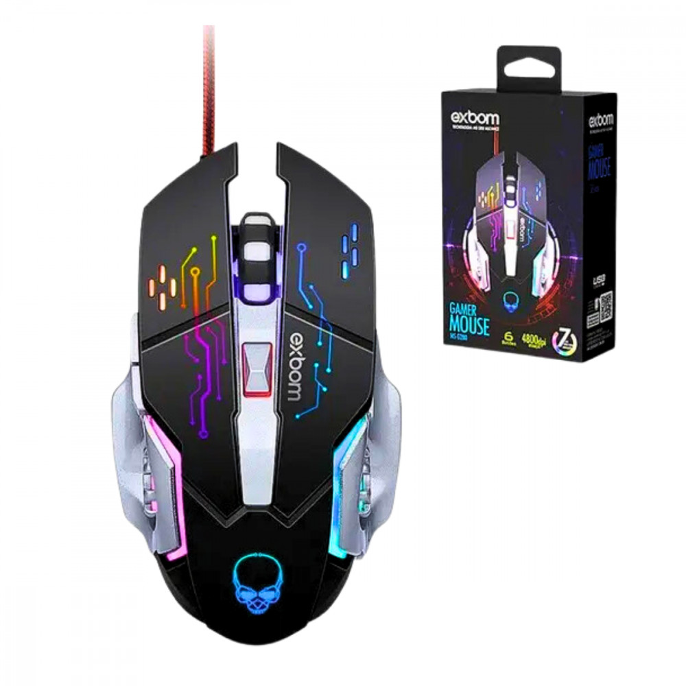 Mouse Gamer RGB 4800 DPI - 6 Botões e Base Metal