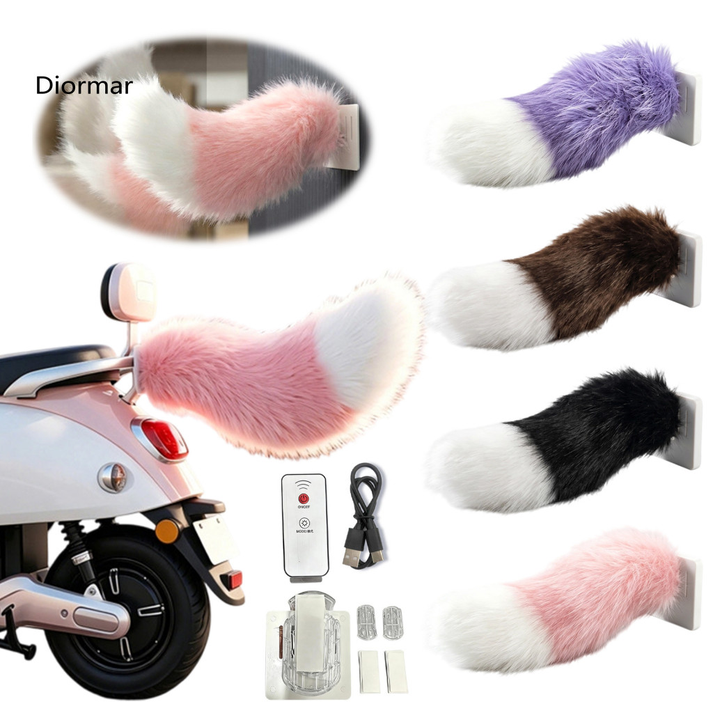 Removable Car Tail Decoration Faux Fur Electric Wagging for – Remote Control Rechargeable Detachable Auto Accessory Pe