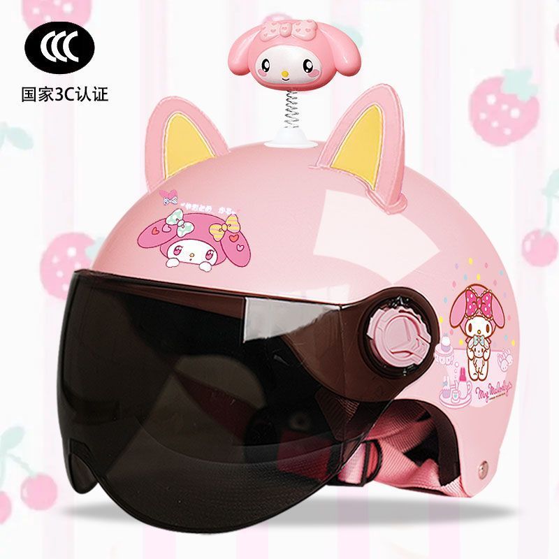 Children's electric car helmet for girls, cute My Melody design, summer sun protection half helmet, lightweight and safe