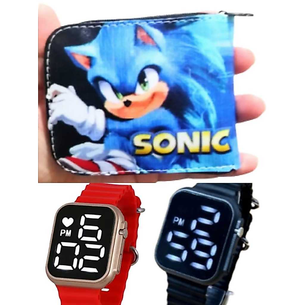 Carteira infantil sonic para mesada e relogio digital a prova d agua masculino , seu filho merece um presente assim.