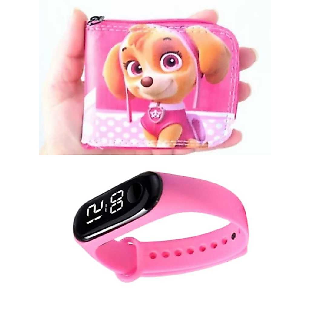 Carteira infantil patrulha canina feminina e relógio digital ou com led e cronometro, menina , perfeito para sua filha