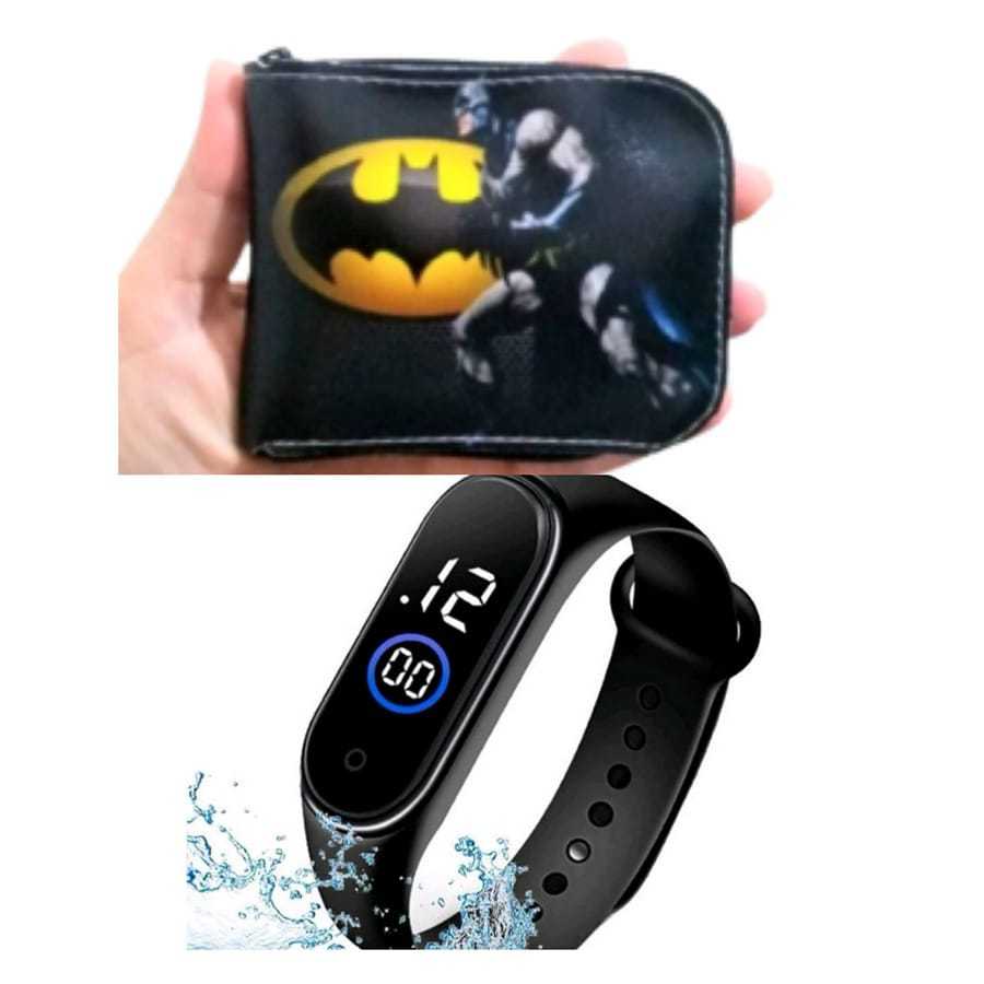 Carteira infantil para mesada do batman relogio digital a prova d 'água infantil para mesada, aprende a hora facil