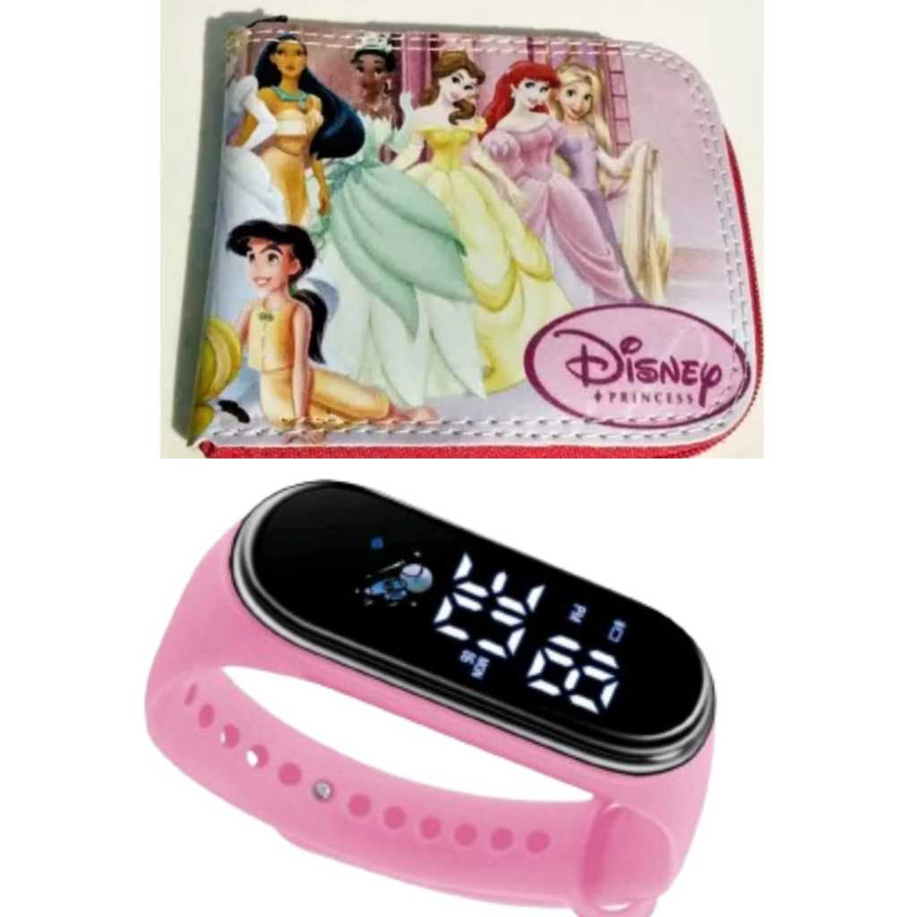 Carteira infantil princesas e relógio digital ou com cronometro e led , qualidade que sua filha precisa  , lancamento