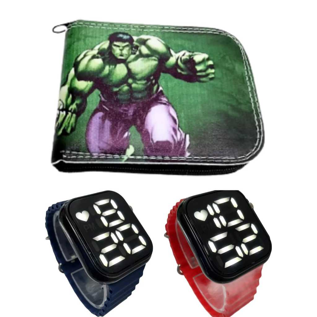 Carteira infantil d Hulk , relógio digital a prova d agua masculino , seu filho merece um presente assim , novidade