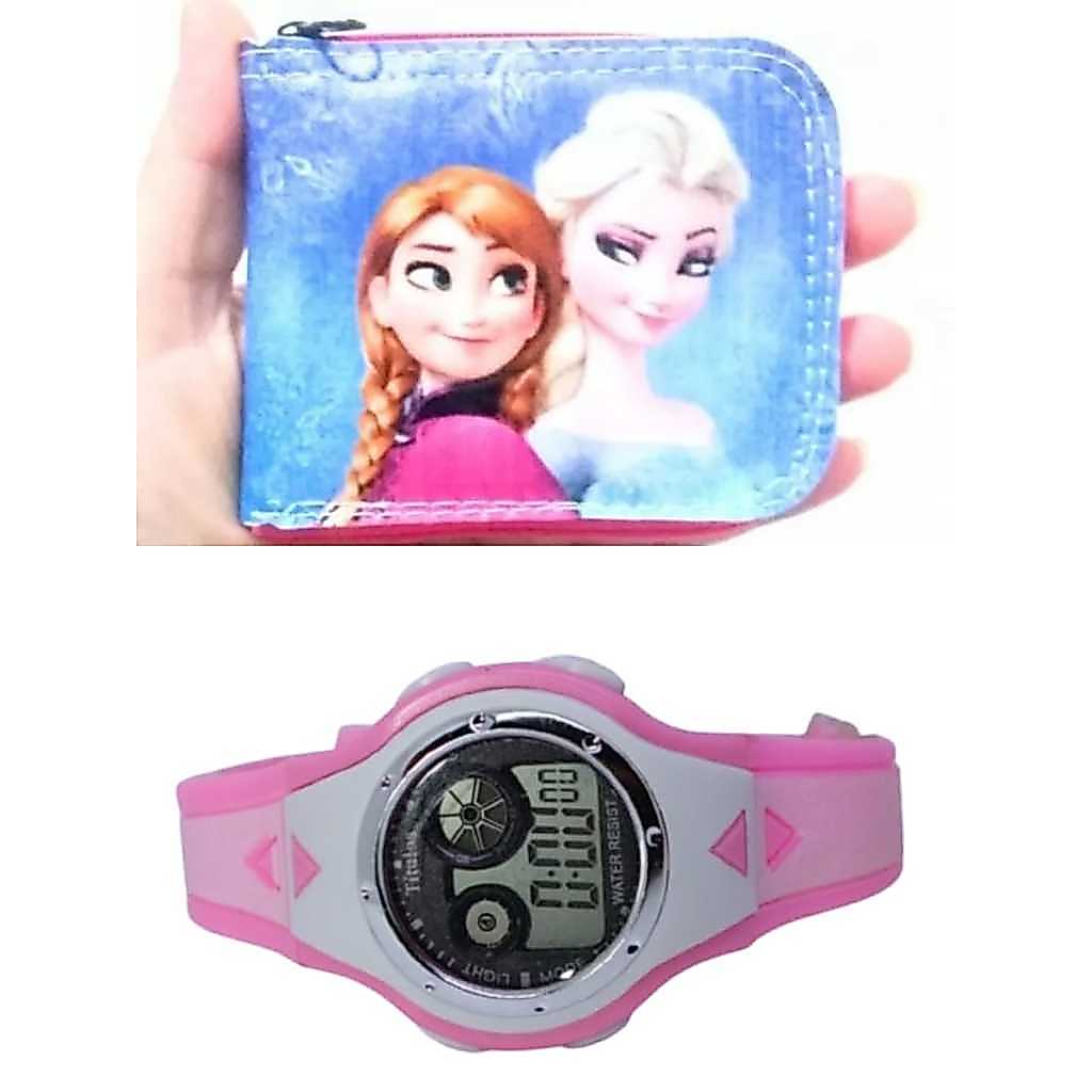 Carteira infantil feminina frozen e relógio digital ou relógio com led e cronometro menina perfeito para sua filha