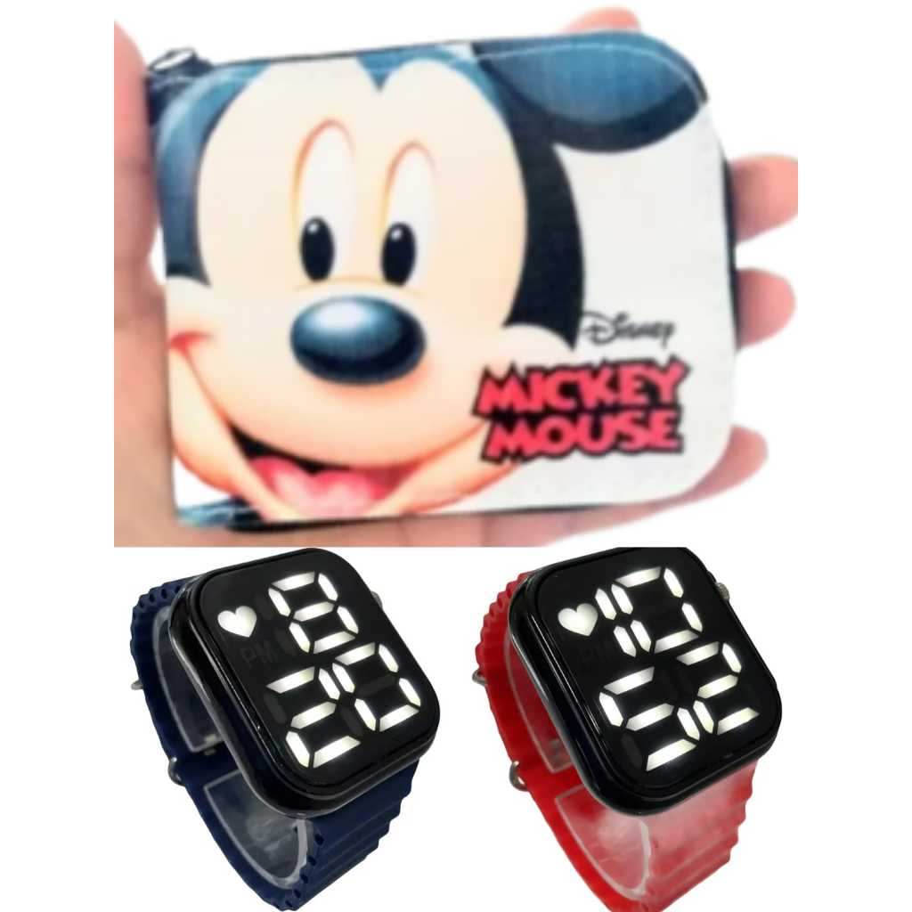 Carteira infantil  para mesada Mickey e relógio digital smar a prova d agua masculino seu filho merece este presente
