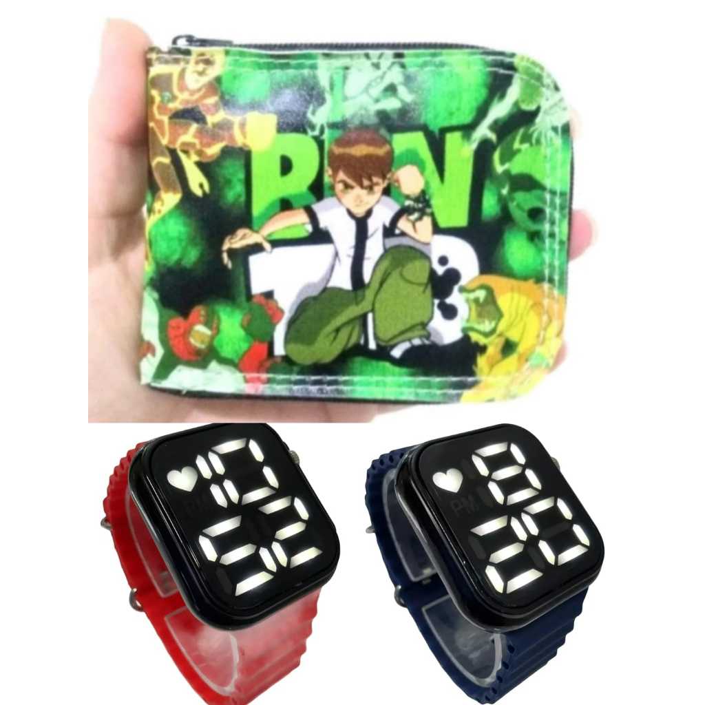 Carteira infantil Ben10 para mesada e relógio digital a prova d agua masculino , seu filho merece um presente assim