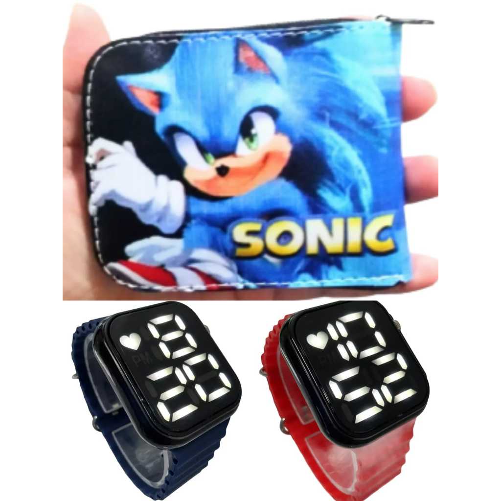 Carteira infantil Sonic para mesada e relógio digital smar a prova d agua masculino , super kit para seu filho;