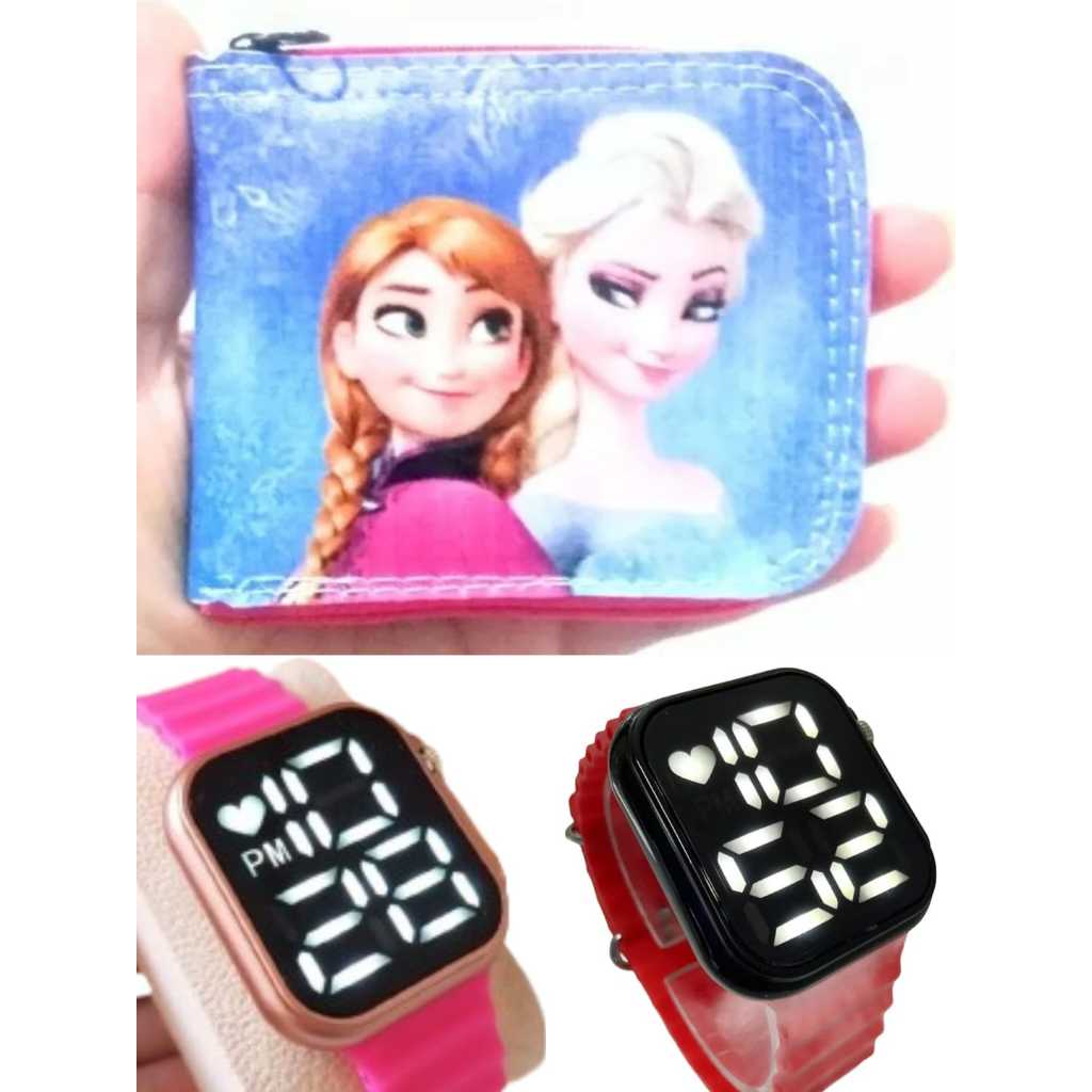 Carteira infantil Frozen e relógio digital a prova d agua feminino , sua filha merece um presente assim , novidade