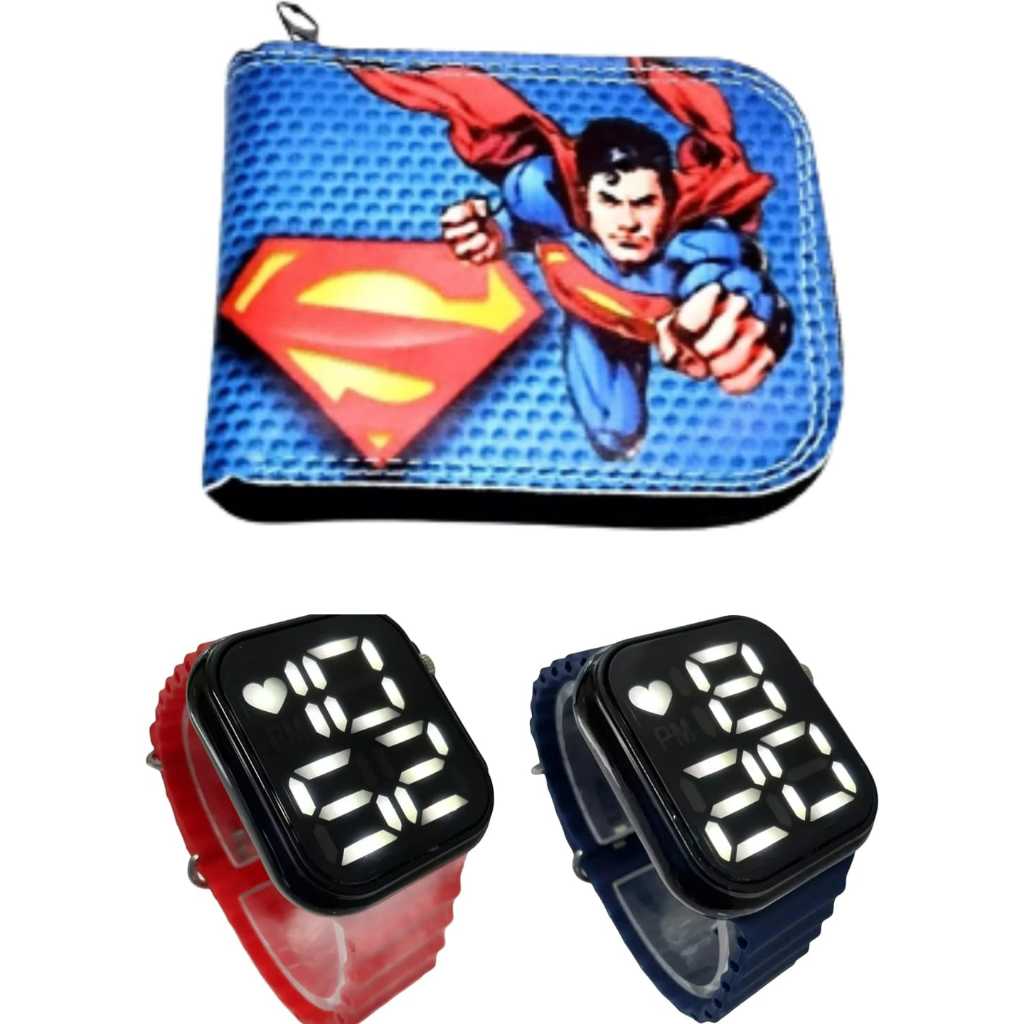 Carteira infantil superman , e relógio digital a prova d agua masculino , seu filho merece um presente assim , novidade