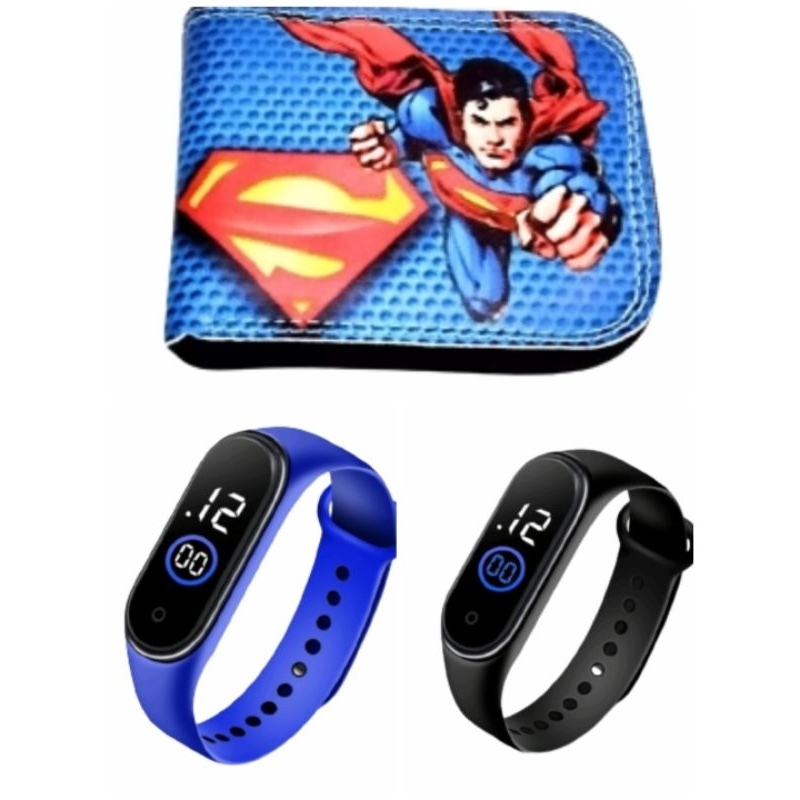 Carteira e relogio digital a prova d agua, homem aranha , mikei e superman , um mais lindo que o outro kit 2 em 1