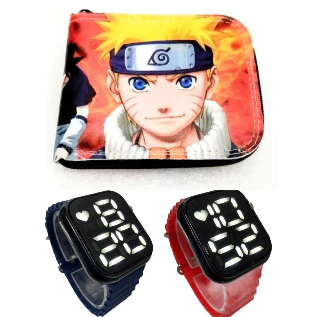 Carteira infantil Naruto e relógio digital a prova d agua smart masculino , seu filho feliz com um presente assim