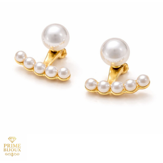 Brinco de Pérolas Feminino Luxo Banhado a Ouro 18K – Ear Jacket Pérolas Base + Pérola Grande Elegante Semi Joia Delicado