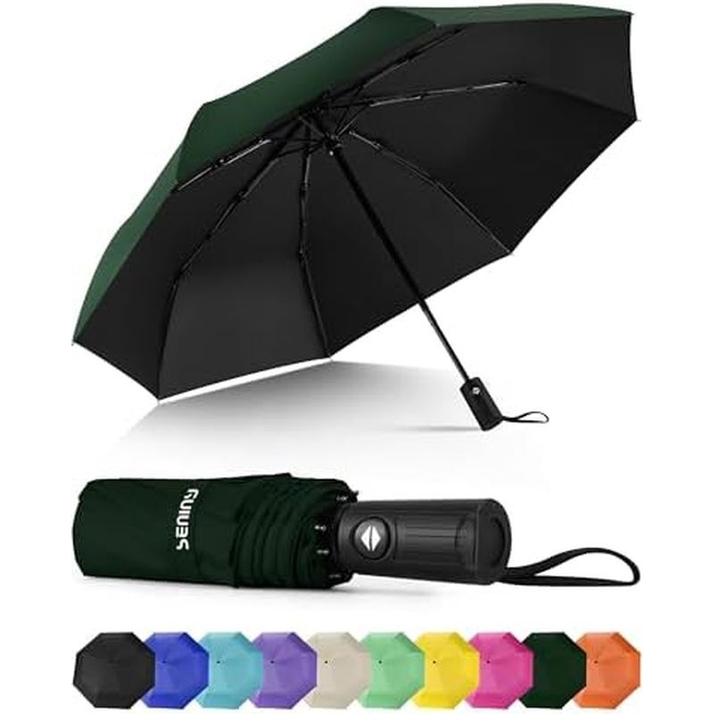 Seniny Windproof Travel Umbrella, Automatic Umbrellas for Rain, Portable & Compact Umbrellas for Backpack, Strong UV