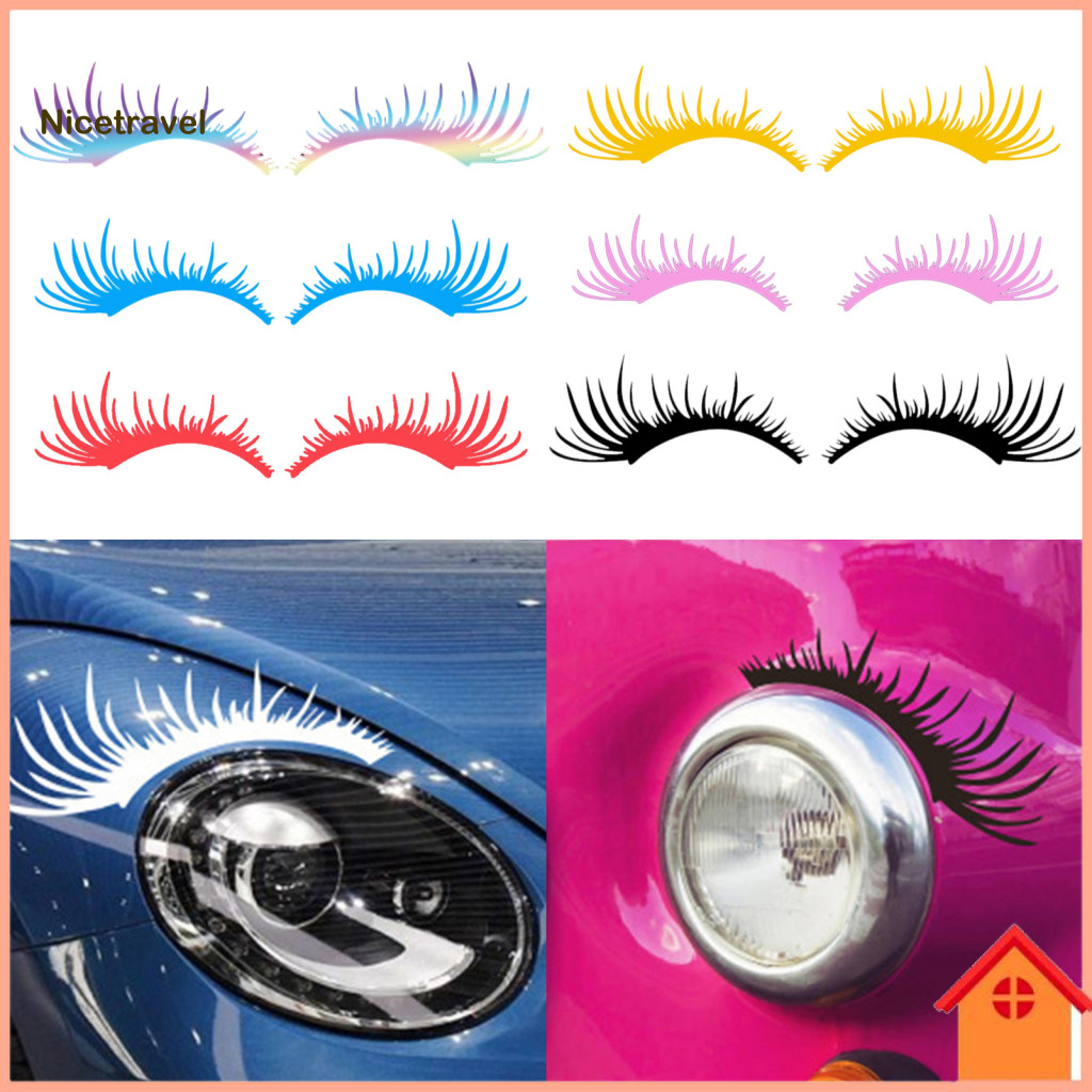 Cute Car Accessories Eyelash Stickers 2 Pairs Headlight Auto Headlamp Decals Waterproof Adhesive Eye Lashes for Beetle C