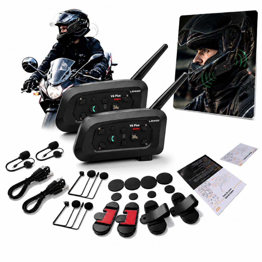 LEHMOX kit 19 pcs V6 PLUS Intercom PLUS Bluetooth Motorcycle Helmet Headset With 1200M BT Intercom For 6 Pilot