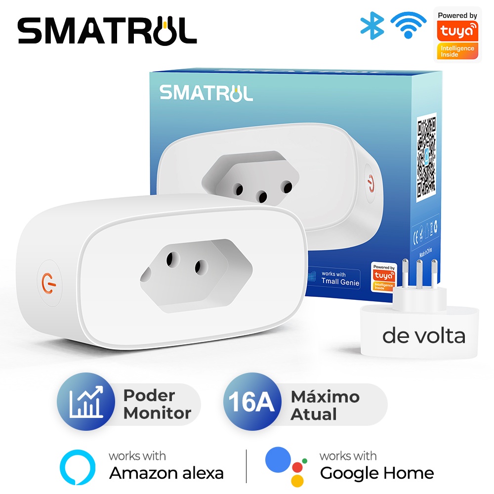 SMATRUL 16A Padrão Brasil Tuya Wifi Inteligente Plug Adapter Tomada Power Monitor Temporizador Vida APP Google Casa Alexa