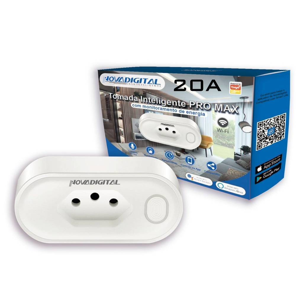 Tomada Inteligente Wifi 20a Monitor Energia Google Alexa Tuya Smartlife Automação Novadigital App