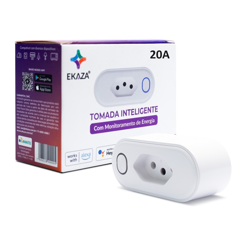 Tomada Inteligente Wifi 20a Monitor Energia Google Alexa Tuya Smartlife Automação Residencial App