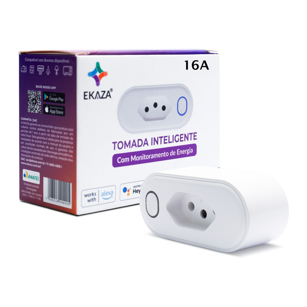 Tomada Wifi Inteligente 16a Monitor Energia Google Alexa Tuya Automação Ekaza App Smartlife