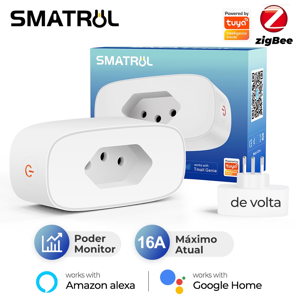 SMATRUL Monitor De Energia Tuya Zigbee 16A Brasil Adaptador De Tomada Inteligente Padrão APP Voz Para Google Home Alexa Smart Life