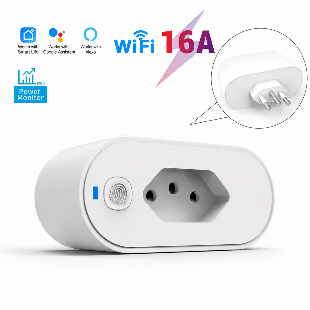 Tomada Inteligente WiFi 16A Smart Life Alexa Google Home Monitor Energia Bivolt