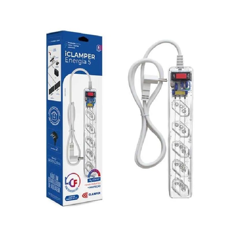 Filtro de Linha iCLAMPER Energia 5 com Proteção contra Surtos Elétricos (DPS) para PC, monitor, etc