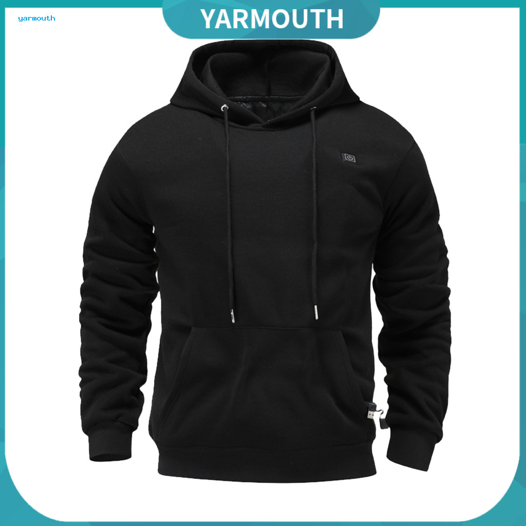 Usb Heated Hoodie Power Bank Men's Rechargeable Plus Size Winter Jacket with 3 Temperature Levels Thick Warm Solid Color