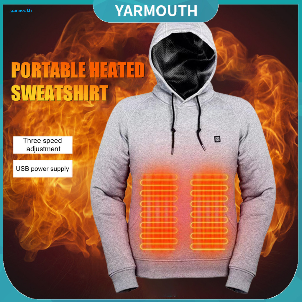 Electric Heated Hoodie Front Pocket Power Bank Men's Usb with 3 Adjustable Heat Levels Warming Long Sleeve Sweatshirt Bi