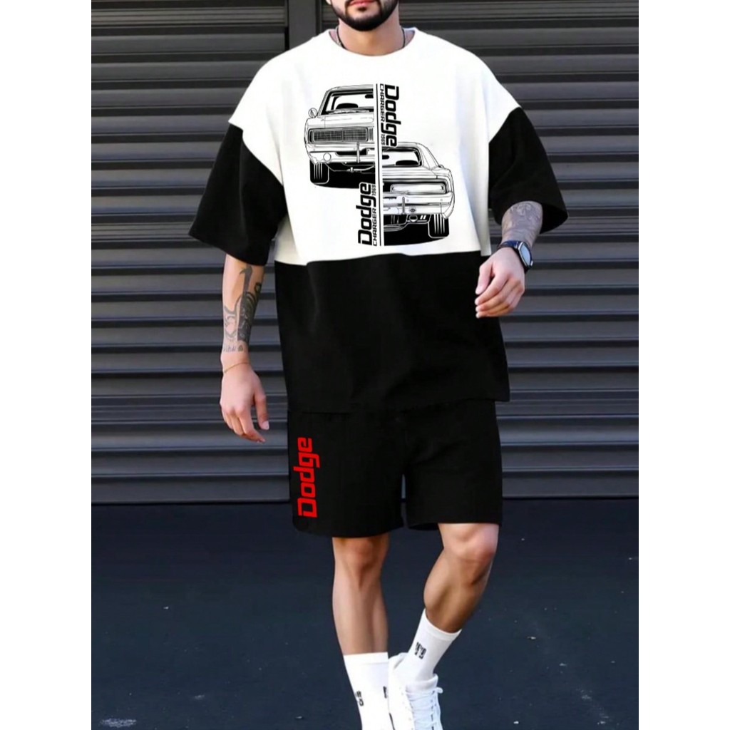 Kit Camiseta Cor Preta e Branca  + Bermuda de Moletom Cor Preta Modelo: 