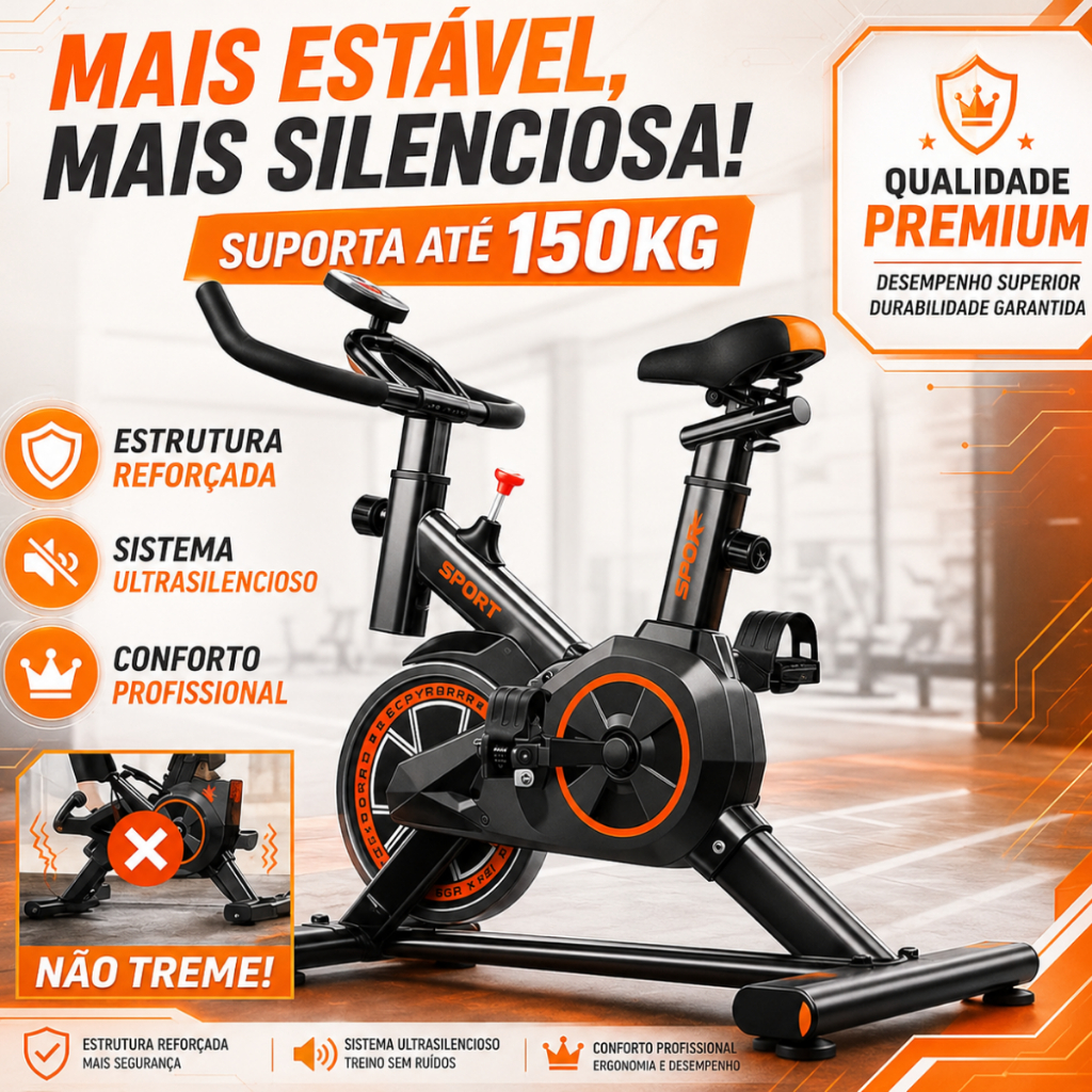 Bicicleta Spinning Ergométrica para Exercícios em Casa com Monitor Digital Suporte até 150kg