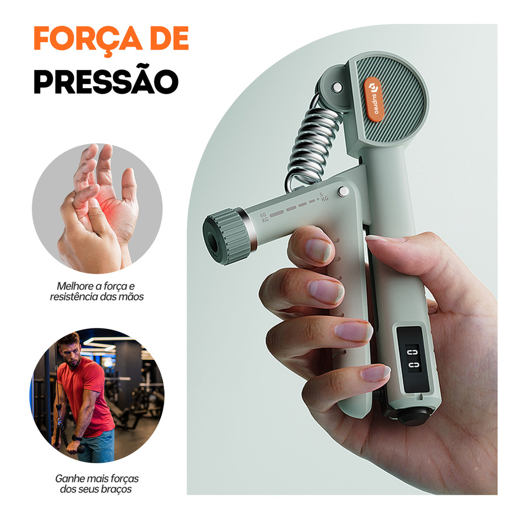Hand Grip Musculação Mãos Contador Digital Com Mola Ajustável Antebraço 60Kg