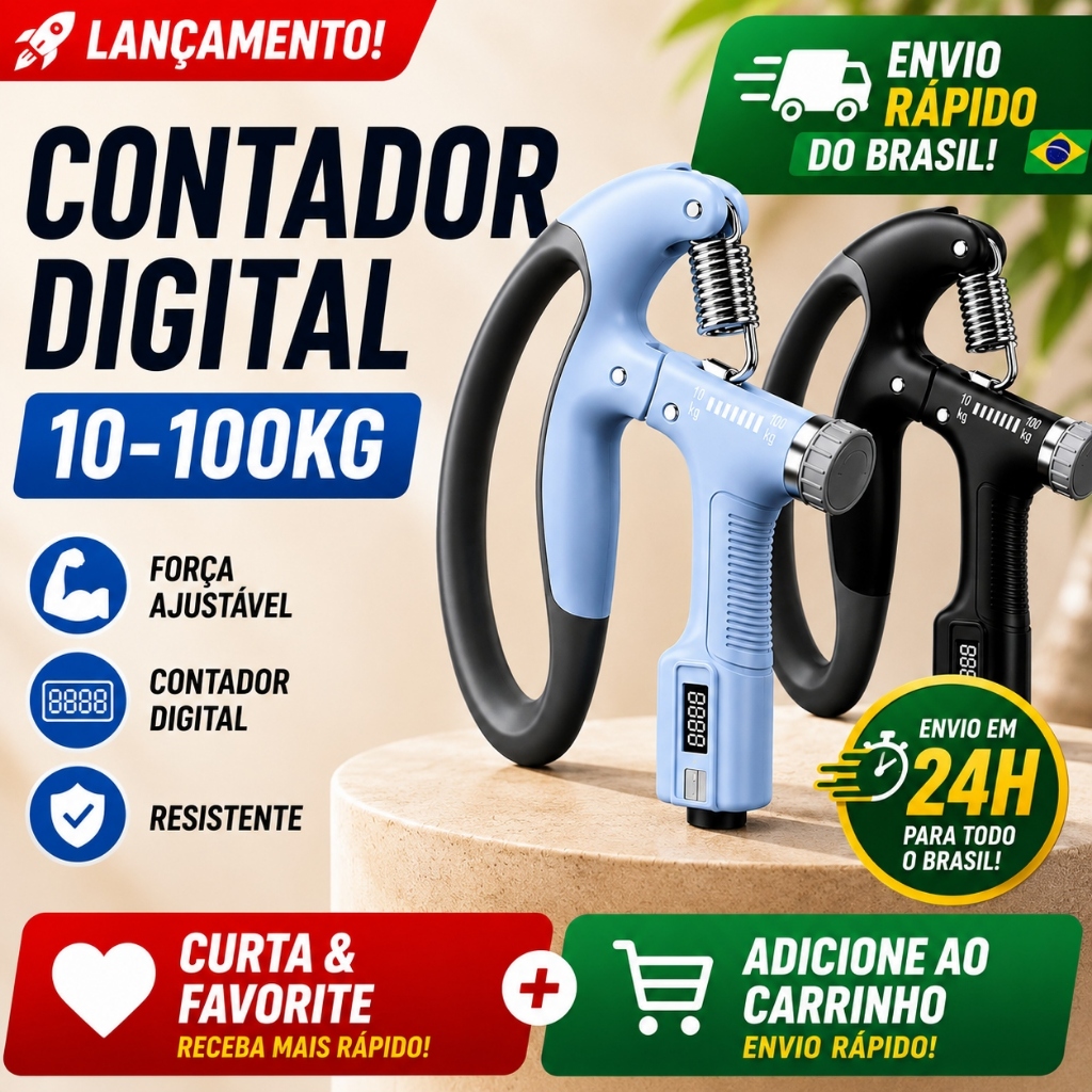 Hand Grip Ajustável com Contador Digital 10-100kg Envio Rápido do Brasil Treino de Força