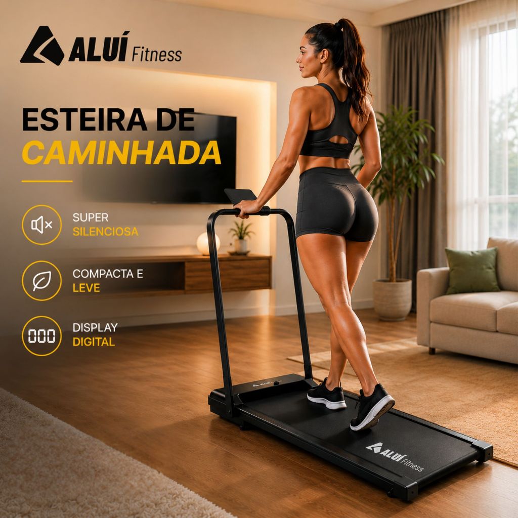 Alui Esteira Elétrica Preto Caminhada Cardio 8km/h Dobrável Controle Painel Digital Suporte Celular