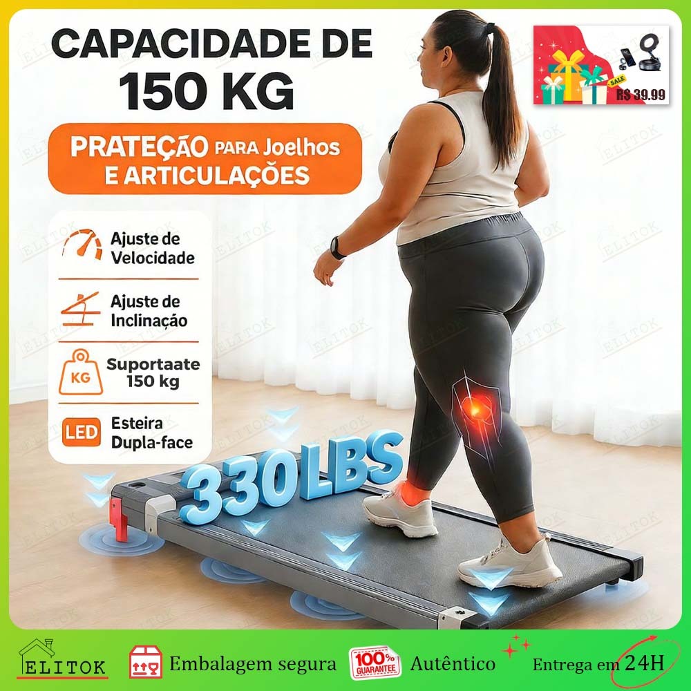 Esteira Caminhador Elétrico Fitness Portátil Alta Potência Silencioso Com Tela Digital e Controle Remoto Residencial