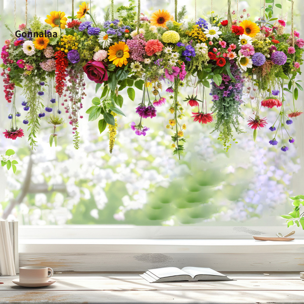 Colorful Floral Window Stickers Removable Waterproof Static Clings for Home Office Bedroom Bathroom Decor Easy to Apply