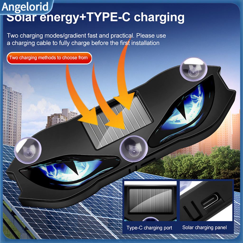 Led Eye Car Decor Window Glowing Accessories Solar Devil Eyes Warning Light for Windshield 3 Modes Digital Display Sucti