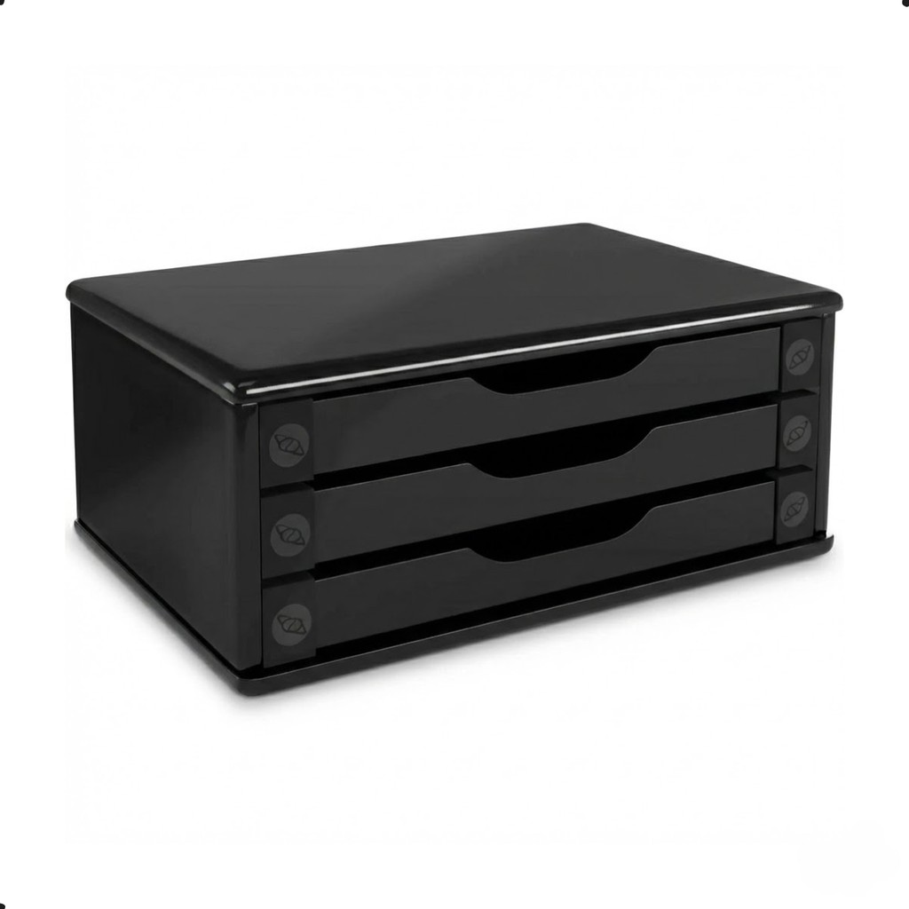 Suporte Para Monitor De Mesa Madeira MDF 3 Gavetas Black Piano Souza Escritório Ergonômico