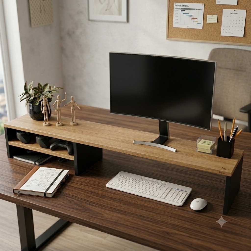 Suporte Para Monitor Mesa Egonomia Home Office Setup Game Preto Mel
