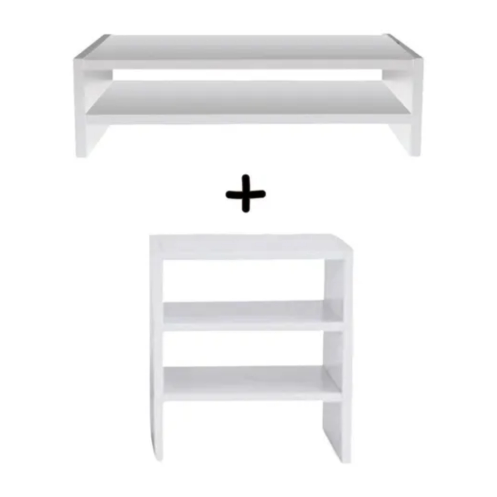 Kit 2 Peças Suporte Para Monitor 33x15x20cm + Organizador De Mesa 30x30x20cm Mdf Escritório Funcional Compacto