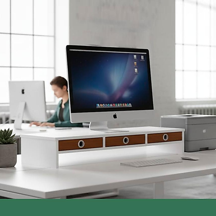 Suporte Para Monitores 3 Gavetas Amadeiradas Mesa Elevado Organização