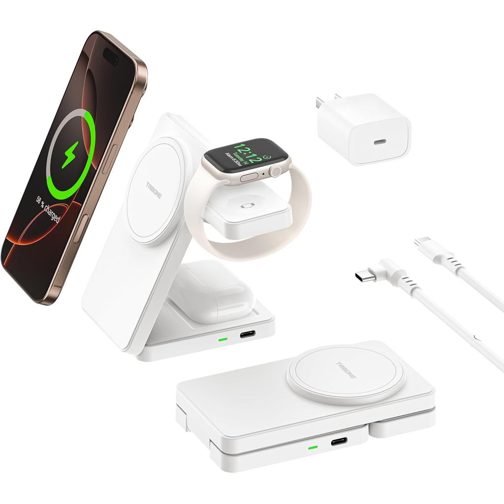 3 in 1 Charging Station for iPhone 17/16/15/14/13/12 Series, Wireless Charger for Apple Watch，Travel Magnetic Charging S