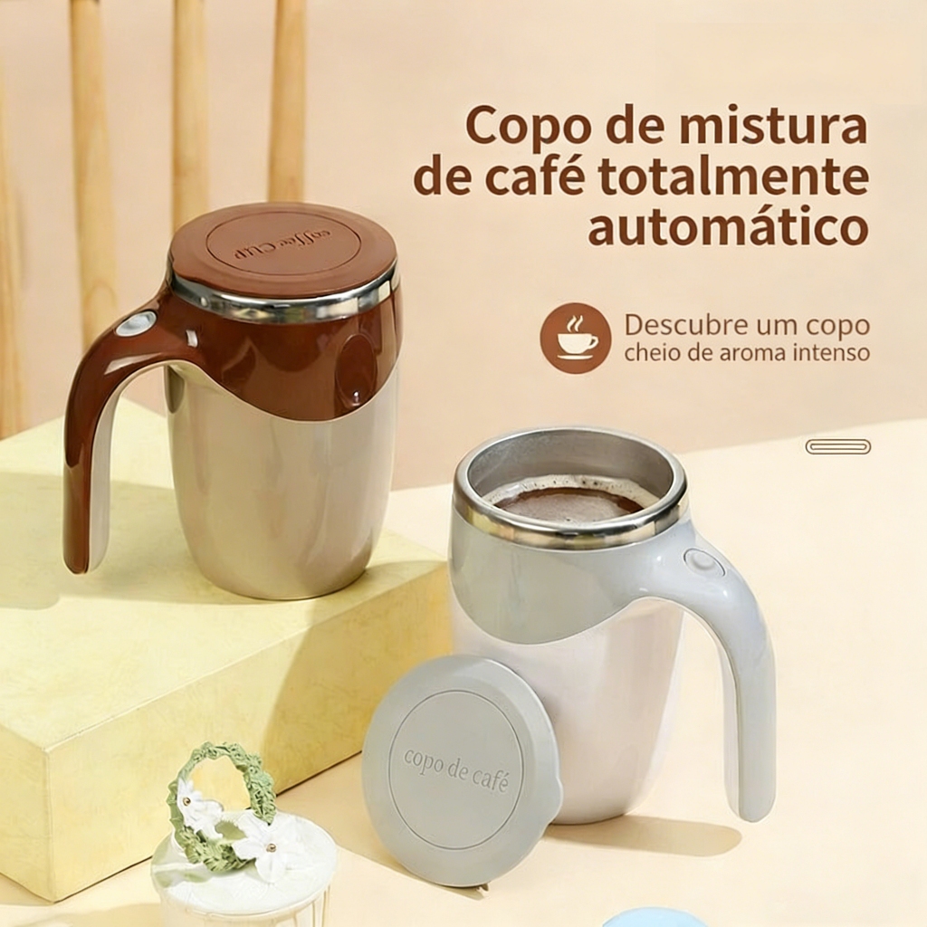 Caneca Agitadora Automática Aço 304｜Recarregável USB e com Base Magnética