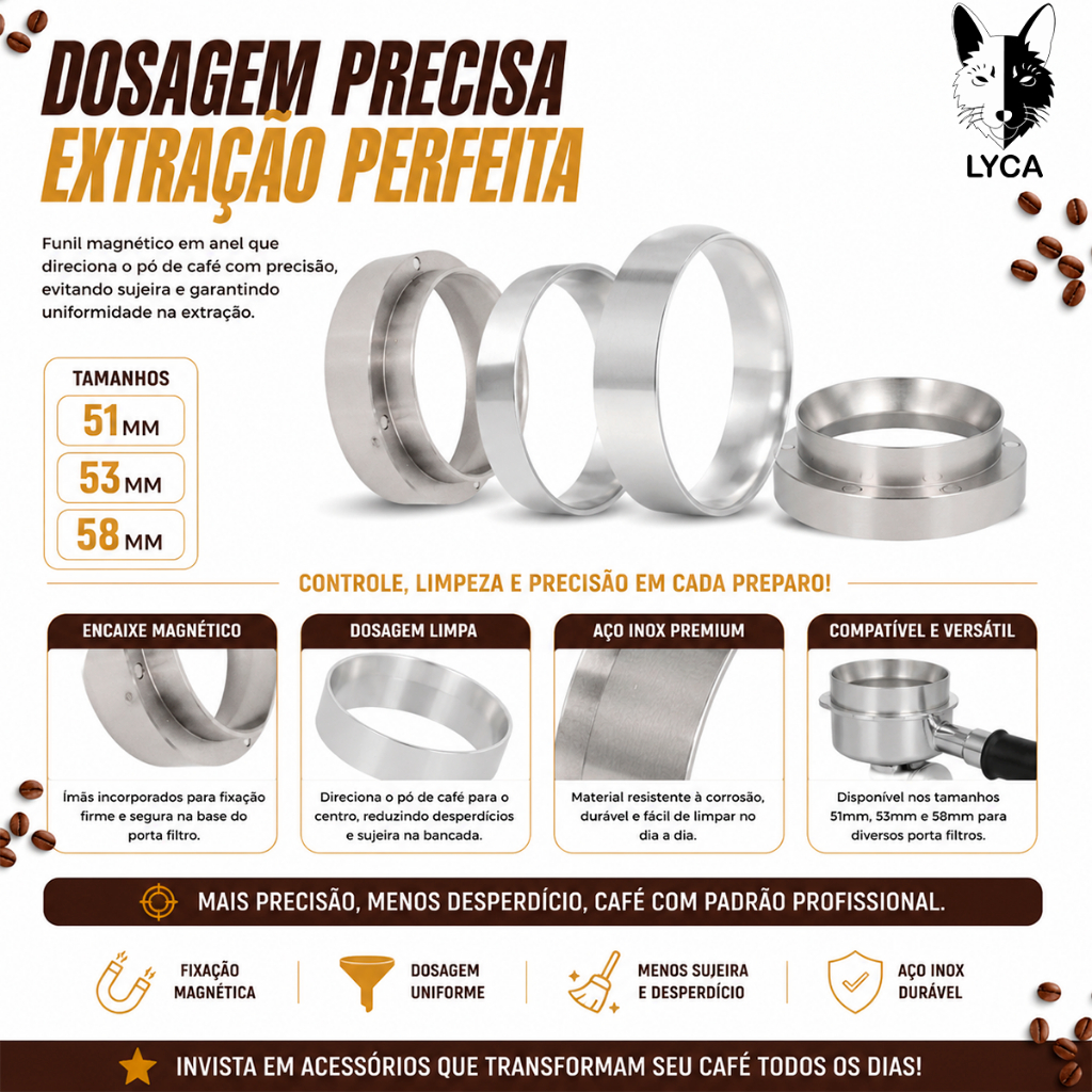 Funil Magnético Anel De Dosagem Para Pó de Café 51mm/53mm/58mm