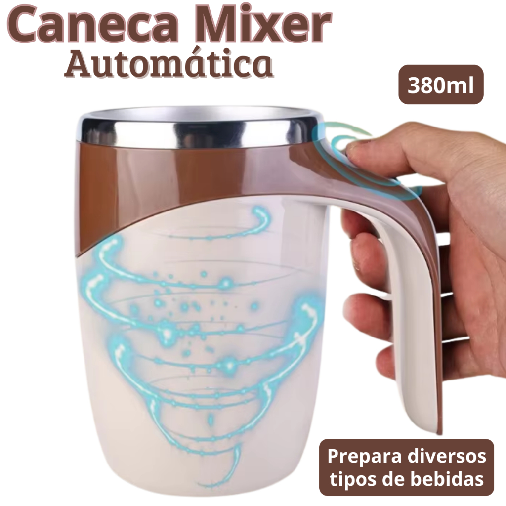 Caneca Mixer Elétrica 380ml – Misturadora Automática Magnética p/ Café, Shake, Whey, Chocolate