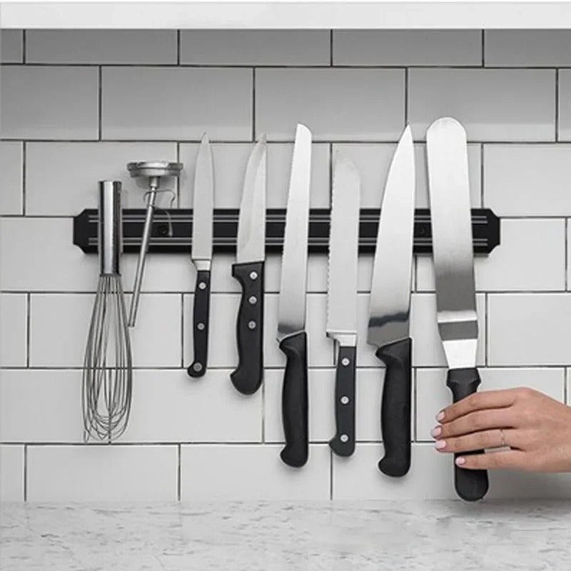 Barra Magnética Organizadora de Facas 33cm para Cozinha Ferramentas Chaves e Tesouras com 2 Imãs Paralelos e Acessórios
